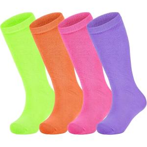 imageAmerican Trends 4 Pairs Toddler Soccer Socks Kids Soccer Socks Youth Football Socks Toddler Knee High Socks Girls BoysPurple  Orange  Rose  Neon Green