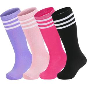 imageAmerican Trends 4 Pairs Toddler Soccer Socks Kids Soccer Socks Youth Football Socks Toddler Knee High Socks Girls BoysPurpleWhite  RoseWhite  PinkWhite  BlackWhite