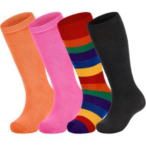 imageAmerican Trends 4 Pairs Toddler Soccer Socks Kids Soccer Socks Youth Football Socks Toddler Knee High Socks Girls BoysRose  Rainbow  Orange  Black