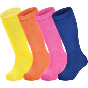 imageAmerican Trends 4 Pairs Toddler Soccer Socks Kids Soccer Socks Youth Football Socks Toddler Knee High Socks Girls BoysYellow  Orange  Rose  Blue