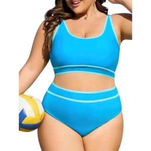 imageAmerican Trends Womens Plus Size Bikini Swimsuit High Waisted Swimsuits Bathing Suit 2 Piece Tummy ControlBlue Green