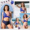 imageBikini Tops for Women Padded V Neck Swimsuit Tops Knot Twist Hollow Cut Adjustable Tank Bathing SuitsAmerican Flag a