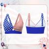 imageBikini Tops for Women Padded V Neck Swimsuit Tops Knot Twist Hollow Cut Adjustable Tank Bathing SuitsAmerican Flag a