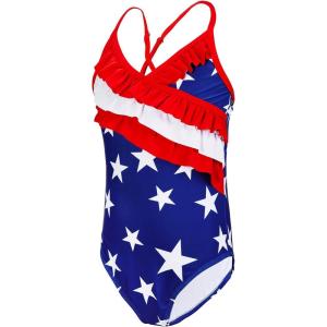 imageAmerican Trends Girls Swimwear Girls One Piece Swimsuits Ruffle Kids Bathing Suits for GirlsAmerican Flag