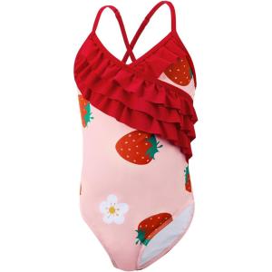 imageAmerican Trends Girls Swimwear Girls One Piece Swimsuits Ruffle Kids Bathing Suits for GirlsStrawberry