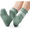 imageAmerican Trends 3 Pairs Cute Pilates Yoga Crew Socks for Women with Grips Non Slip Ruffle Grip Sock Non SkidLight Bluemint Greenpink