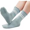 imageAmerican Trends 3 Pairs Cute Pilates Yoga Crew Socks for Women with Grips Non Slip Ruffle Grip Sock Non SkidLight Bluemint Greenpink