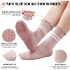 imageAmerican Trends 3 Pairs Cute Pilates Yoga Crew Socks for Women with Grips Non Slip Ruffle Grip Sock Non SkidLight Bluemint Greenpink