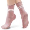 imageAmerican Trends 3 Pairs Cute Pilates Yoga Crew Socks for Women with Grips Non Slip Ruffle Grip Sock Non SkidLight Bluemint Greenpink