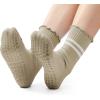 imageAmerican Trends 3 Pairs Cute Pilates Yoga Crew Socks for Women with Grips Non Slip Ruffle Grip Sock Non SkidWhitepinkbeige