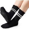 imageAmerican Trends 3 Pairs Cute Pilates Yoga Crew Socks for Women with Grips Non Slip Ruffle Grip Sock Non SkidWhitepinkblack