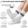 imageAmerican Trends 3 Pairs Cute Pilates Yoga Crew Socks for Women with Grips Non Slip Ruffle Grip Sock Non SkidWhitewhitewhite