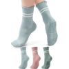 imageAmerican Trends 3 Pairs Cute Pilates Yoga Crew Socks for Women with Grips Non Slip Ruffle Grip Sock Non SkidLight Bluemint Greenpink