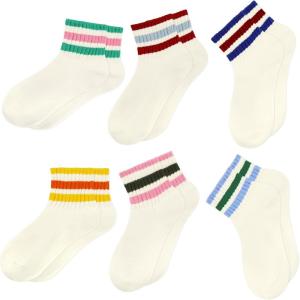 imageAmerican Trends Ankle Mini Crew Socks for Women Retro Novelty Quarter Striped Athletic Mid Sock6pack1