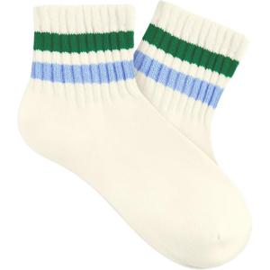 imageAmerican Trends Ankle Mini Crew Socks for Women Retro Novelty Quarter Striped Athletic Mid SockGreenblue Stripe
