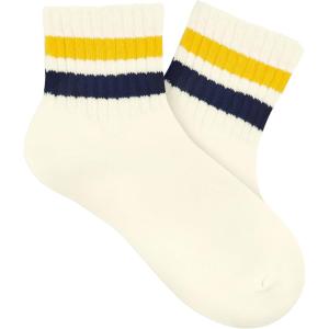 imageAmerican Trends Ankle Mini Crew Socks for Women Retro Novelty Quarter Striped Athletic Mid SockYellownavy Stripe