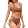 imageWomens Biniki Set Adjustable High Waisted Swimsuits Padded V Neck Wide Straps Bathing SuitBrown