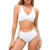 imageWomens Biniki Set Adjustable High Waisted Swimsuits Padded V Neck Wide Straps Bathing SuitWhite