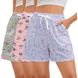 image3 Pack Pajama Shorts Women Casual Elastic Waist Comfy Printed Sleep Lounge Shorts for Women PJ BottomsSet1