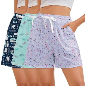 image3 Pack Pajama Shorts Women Casual Elastic Waist Comfy Printed Sleep Lounge Shorts for Women PJ BottomsSet2
