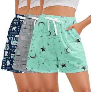 image3 Pack Pajama Shorts Women Casual Elastic Waist Comfy Printed Sleep Lounge Shorts for Women PJ BottomsSet3