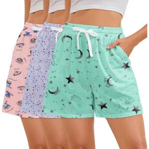 image3 Pack Pajama Shorts Women Casual Elastic Waist Comfy Printed Sleep Lounge Shorts for Women PJ BottomsSet4