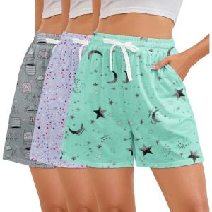 image3 Pack Pajama Shorts Women Casual Elastic Waist Comfy Printed Sleep Lounge Shorts for Women PJ BottomsSet5