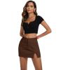 imageAmerican Trends Women Mini Skirt with Slit High Waist Mini Denim Skirt Causal Bodycon Short Jean Skirts with PocketsBrown