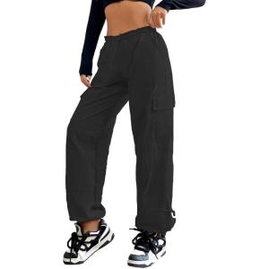 imageAmerican Trends Parachute Pants for Women Baggy Cargo Pants Women Y2K Pants Women Streetwear Pants Multiple PocketsBlack
