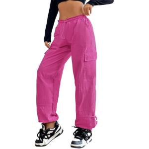imageAmerican Trends Parachute Pants for Women Baggy Cargo Pants Women Y2K Pants Women Streetwear Pants Multiple PocketsHot Pink