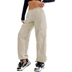 imageAmerican Trends Parachute Pants for Women Baggy Cargo Pants Women Y2K Pants Women Streetwear Pants Multiple PocketsKhaki