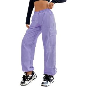 imageAmerican Trends Parachute Pants for Women Baggy Cargo Pants Women Y2K Pants Women Streetwear Pants Multiple PocketsPurple