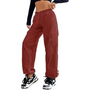 imageAmerican Trends Parachute Pants for Women Baggy Cargo Pants Women Y2K Pants Women Streetwear Pants Multiple PocketsRed