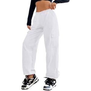 imageAmerican Trends Parachute Pants for Women Baggy Cargo Pants Women Y2K Pants Women Streetwear Pants Multiple PocketsWhite