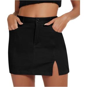 imageAmerican Trends Women Mini Skirt with Slit High Waist Mini Denim Skirt Causal Bodycon Short Jean Skirts with PocketsBlack