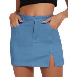 imageAmerican Trends Women Mini Skirt with Slit High Waist Mini Denim Skirt Causal Bodycon Short Jean Skirts with PocketsDark Blue