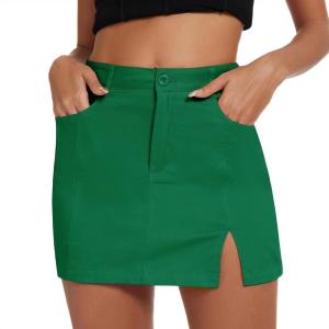 imageAmerican Trends Women Mini Skirt with Slit High Waist Mini Denim Skirt Causal Bodycon Short Jean Skirts with PocketsDark Green
