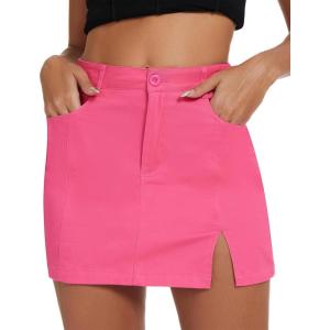 imageAmerican Trends Women Mini Skirt with Slit High Waist Mini Denim Skirt Causal Bodycon Short Jean Skirts with PocketsHot Pink