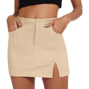 imageAmerican Trends Women Mini Skirt with Slit High Waist Mini Denim Skirt Causal Bodycon Short Jean Skirts with PocketsLight Khaki