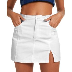 imageAmerican Trends Women Mini Skirt with Slit High Waist Mini Denim Skirt Causal Bodycon Short Jean Skirts with PocketsWhite