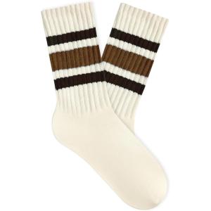 imageAmerican Trends Womens Crew Socks Striped Athletic Socks Vintage Slouch Solid Color Mid Calf Tube SocksBrown Striped