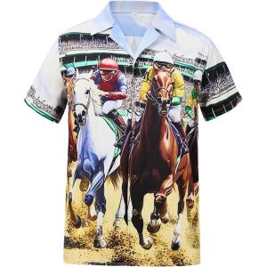 imageMens Hawaiian Shirt Floral Print Aloha Shirt Comfortable Novelty Button Down Shirts Casual Short Sleeve Beachwear for Men3 Horse Racing
