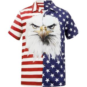 imageMens Hawaiian Shirt Floral Print Aloha Shirt Comfortable Novelty Button Down Shirts Casual Short Sleeve Beachwear for MenAmerican Flag With Eagle