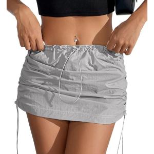 imageMini Cargo Skirt Y2k Low Waist Ruched Skirt with Pockets Side Adjustable Drawstring SkirtsGery
