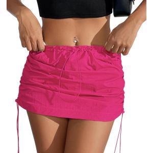 imageMini Cargo Skirt Y2k Low Waist Ruched Skirt with Pockets Side Adjustable Drawstring SkirtsHot Pink