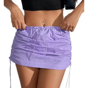 imageMini Cargo Skirt Y2k Low Waist Ruched Skirt with Pockets Side Adjustable Drawstring SkirtsPurple