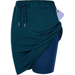 imageTennis Skirt for Women with Pockets Athletic Skort Knee Length Golf High Waist Skirt Drawstring ShortsBlue