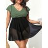 imageAmerican Trends Plus Size Swimsuit for Women Swim Dress Tummy Control One Piece Bathing Suit V Neck Swimdress Ruffle SwimwearBlack Green