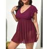 imageAmerican Trends Plus Size Swimsuit for Women Swim Dress Tummy Control One Piece Bathing Suit V Neck Swimdress Ruffle SwimwearDark Red