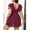 imageAmerican Trends Plus Size Swimsuit for Women Swim Dress Tummy Control One Piece Bathing Suit V Neck Swimdress Ruffle SwimwearDark Red